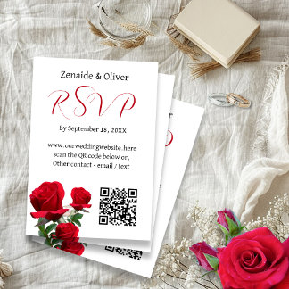 Red Roses Wedding QR Code Website Reply Cards