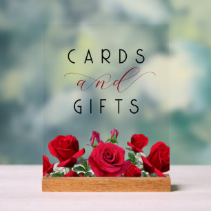 Red Roses Wedding Reception Cards n Gifts Table Acrylic Sign