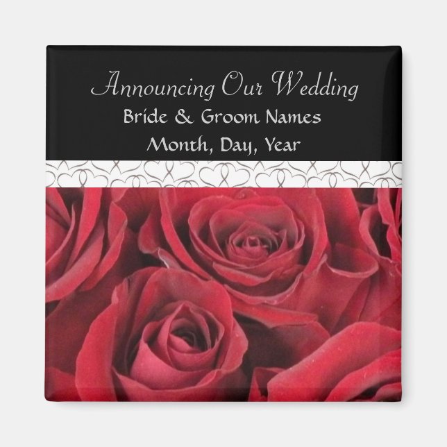Red Roses Wedding Save the Date Magnet (Front)