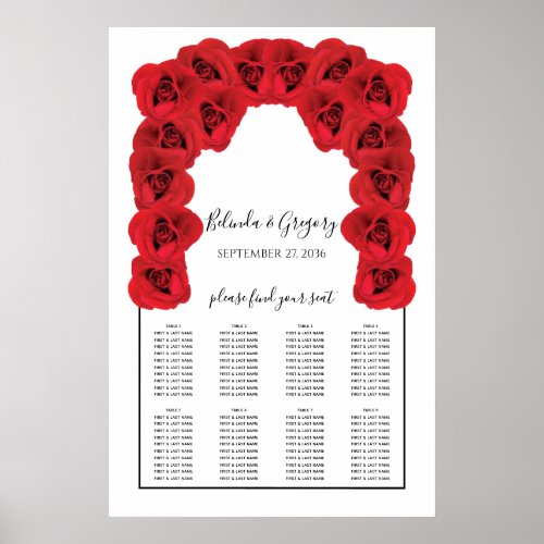 Red Roses Wedding Seating Chart