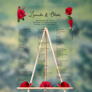 Red Roses Wedding Seating Chart Acrylic Sign