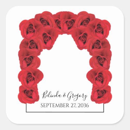 Red Roses Wedding Square Sticker