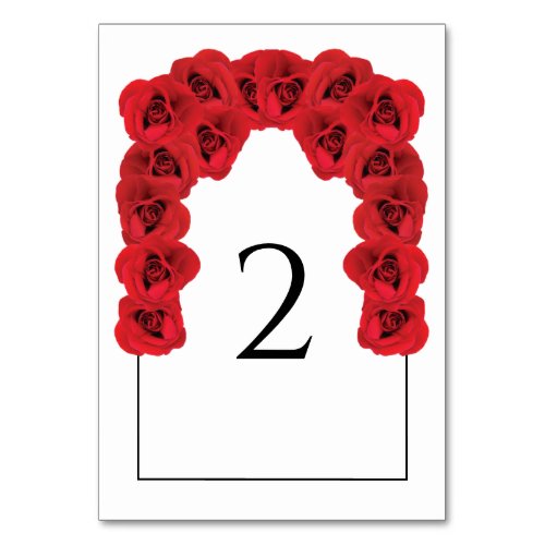 Red Roses Wedding Table Number Card