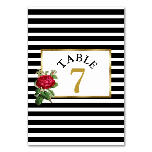 Red Roses Wedding Table Number Card (Front)