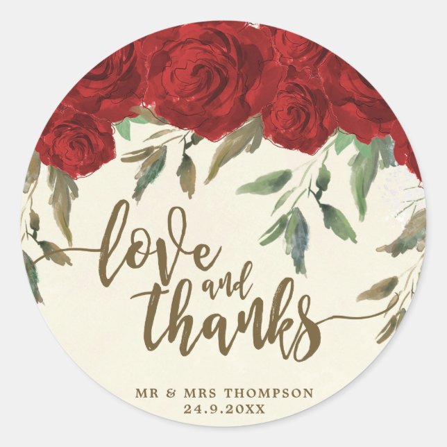 red roses wedding thank you favor sticker (Front)