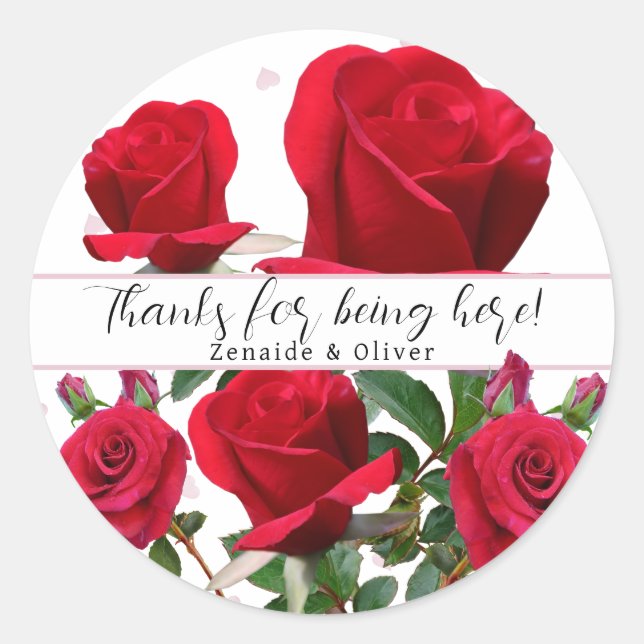 Red Roses Wedding Thank You Guests Favor Stickers (Front)