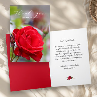 Red Roses Wedding Thank You Message Card