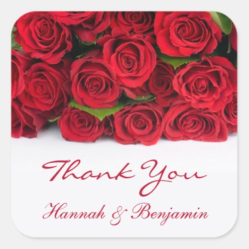 Red roses Wedding Thank You Square Sticker