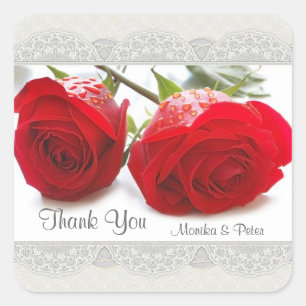 Red roses Wedding Thank You Sticker