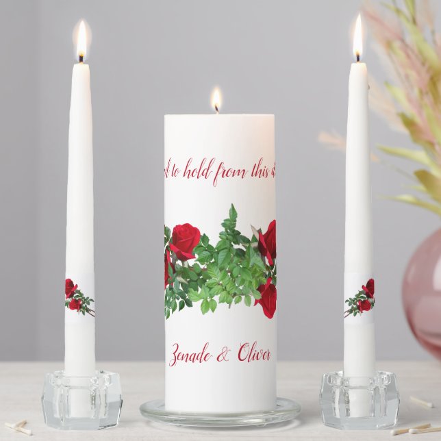 Red Roses Wedding Unity Candle Set With Text (In Situ)