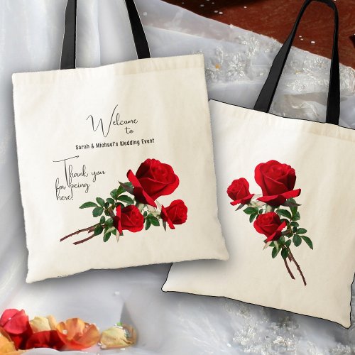 Red Roses Wedding Welcome Guests Hotel Tote Bag