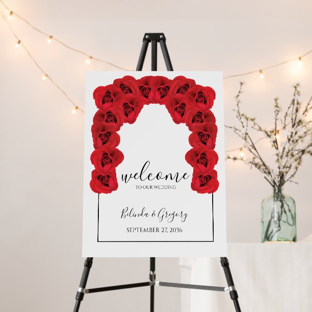 Red Roses Wedding Welcome Sign (In Situ (Stand))