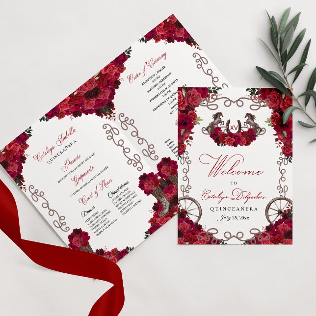 Red Roses Western Charro Quinceañera Program (Creator Uploaded)