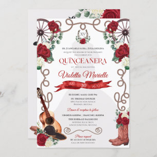 Red Roses Western Quinceañera Elegant Charro Invitation