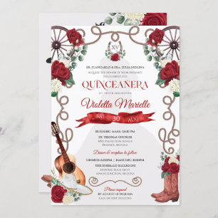 Red Roses Western Quinceanera Elegant Charro Invitation