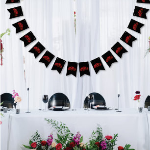 Red Roses White Black Elegance Timeless Bunting Flags