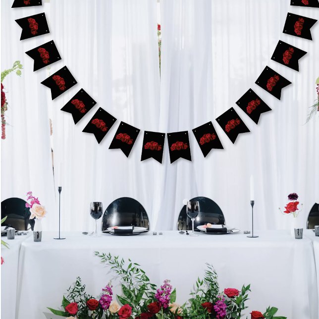 Red Roses White Black Elegance Timeless Bunting Flags (Creator Uploaded)
