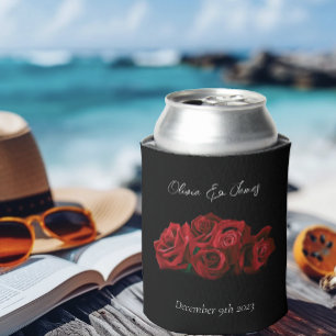 Red Roses White Black Elegance Timeless Can Cooler