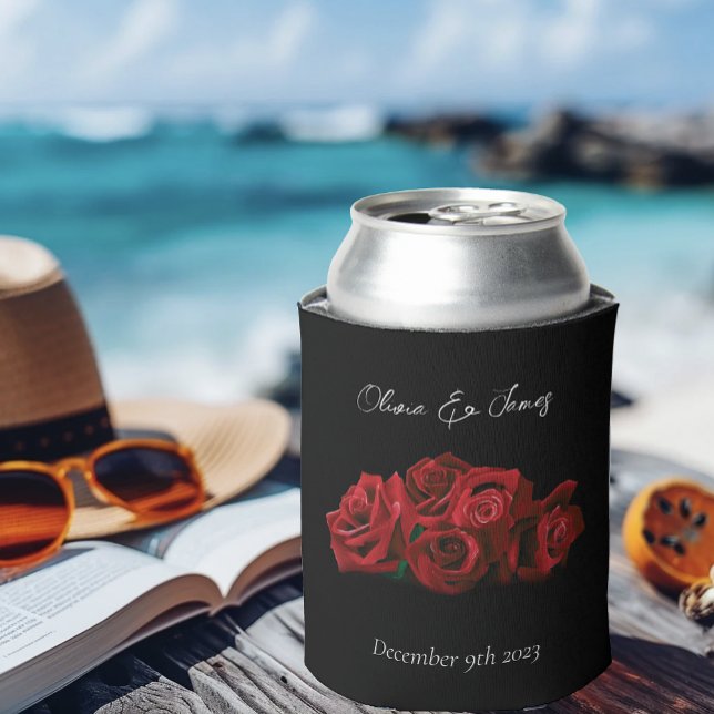 Red Roses White Black Elegance Timeless Can Cooler (Creator Uploaded)