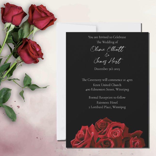 Red Roses White Black Elegance Timeless Invitation (Creator Uploaded)