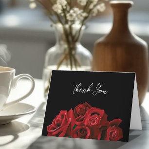 Red Roses White Black Elegance Timeless Letterpress Thank You Card