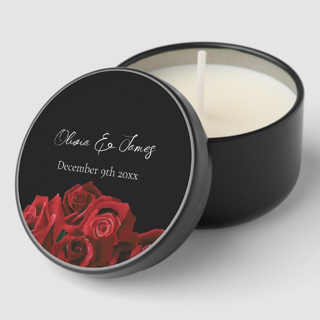 Red Roses White Black Elegance Timeless Mini Candle Favors (Corner)