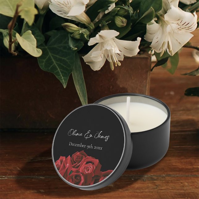 Red Roses White Black Elegance Timeless Mini Candle Favors (Creator Uploaded)