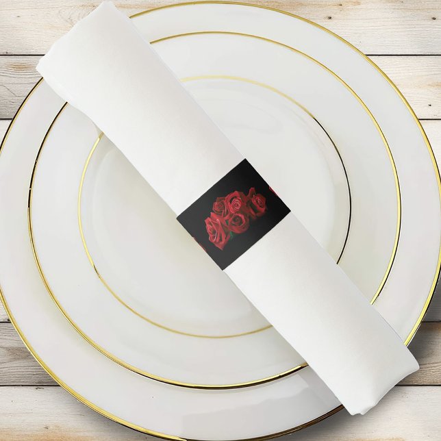 Red Roses White Black Elegance Timeless Napkin Bands (Creator Uploaded)