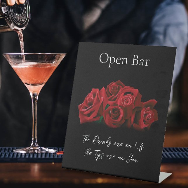 Red Roses White Black Elegance Timeless Open Bar Pedestal Sign (Creator Uploaded)