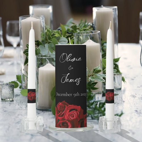 Red Roses White Black Elegance Timeless Unity Candle Set