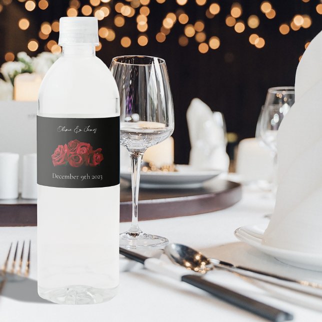 Red Roses White Black Elegance Timeless Water Bottle Label (Creator Uploaded)