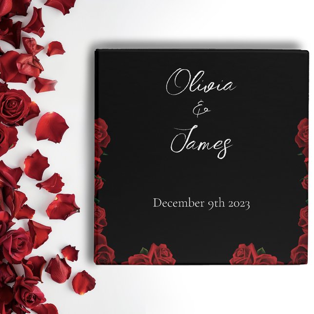 Red Roses White Black Elegance Timeless Wedding 3 Ring Binder (Creator Uploaded)