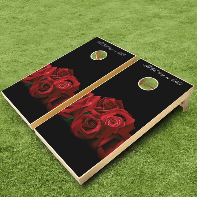 Red Roses White Black Elegance Timeless Wedding Cornhole Set (Creator Uploaded)