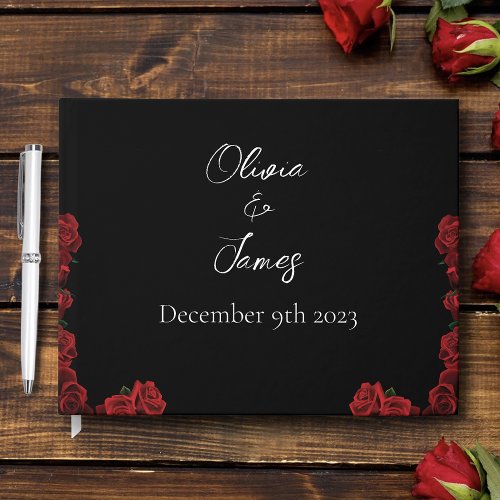 Red Roses White Black Elegance Timeless Wedding Guest Book