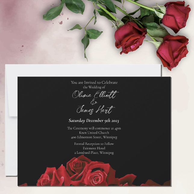 Red Roses White Black Elegance Timeless Wedding Invitation (Creator Uploaded)