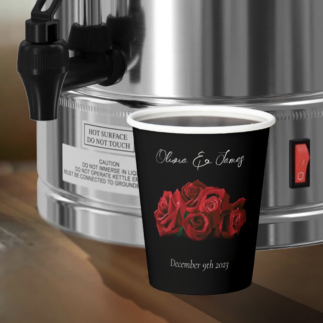 Red Roses White Black Elegance Timeless Wedding Paper Cups (Creator Uploaded)