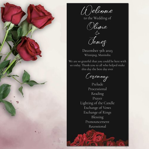 Red Roses White Black Elegance Timeless Wedding Program