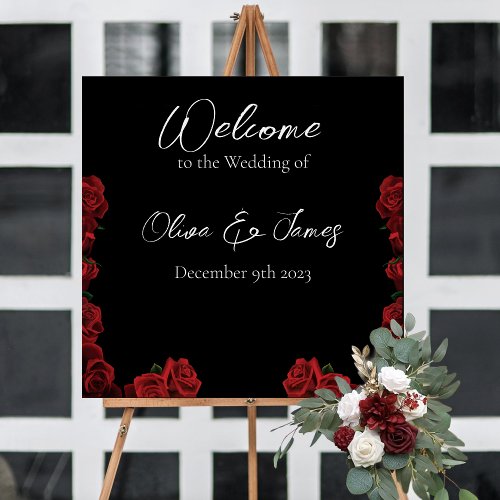 Red Roses White Black Elegance Welcome Sign