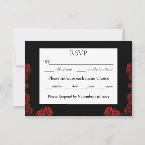 Red Roses White Black RSVP Card