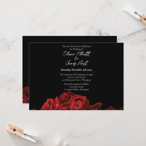 Red Roses White Black Wedding Invitation