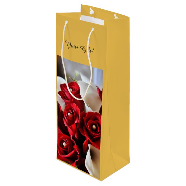 Red Roses White Calla Lily Floral Flowers Custom Wine Gift Bag (Back Angled)