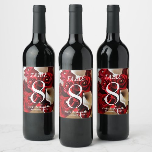 Red Roses White Calla Lily Floral Flowers Custom Wine Label