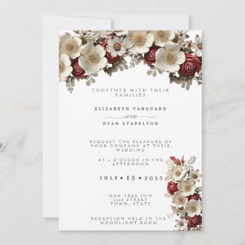 Red Roses White Dogwood Flowers Elegant Wedding Invitation