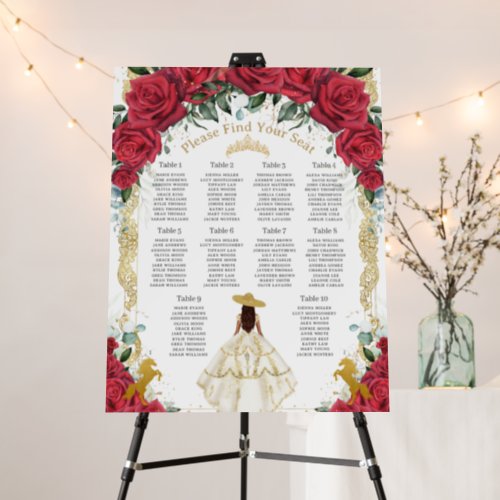 Red Roses White Dress Horses Quinceaera Seating Foam Board