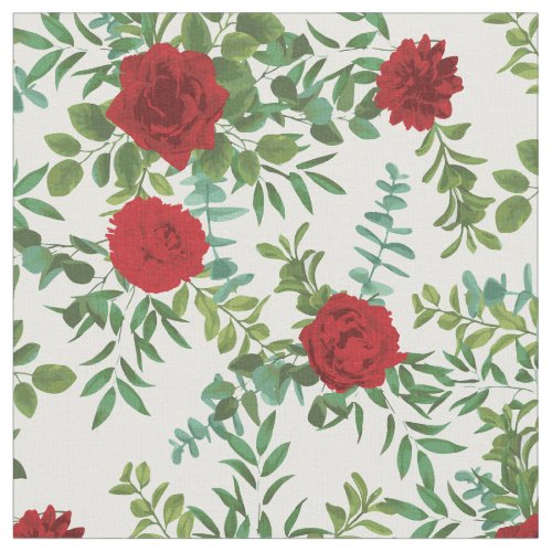 Red Roses White Floral Flowers Fabric