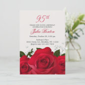 Red roses, white flowers 95th Birthday Invitation (Standing Front)