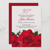 Red roses, white flowers 95th Birthday Invitation (Front/Back)