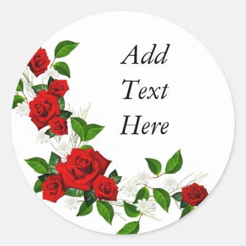 Red Roses white flowers customize Classic Round Sticker