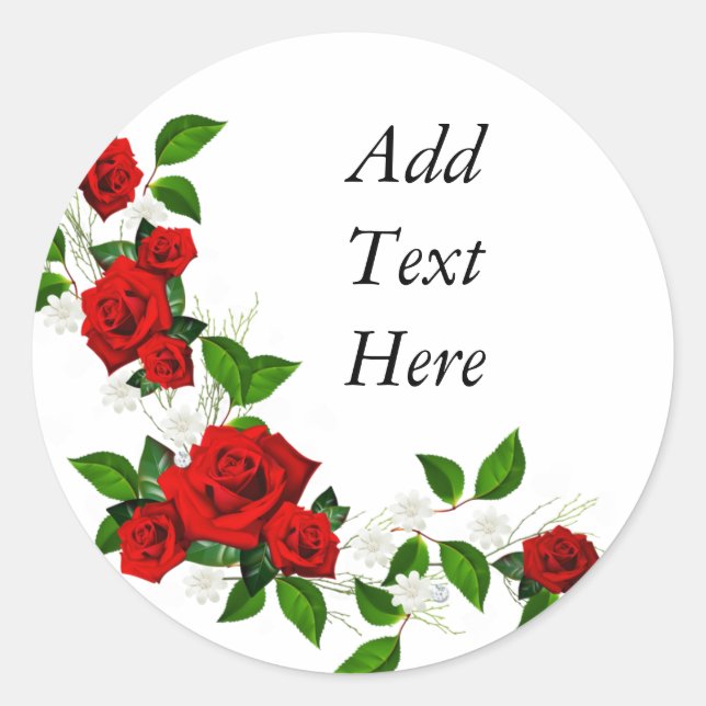 Red Roses white flowers customize Classic Round Sticker (Front)