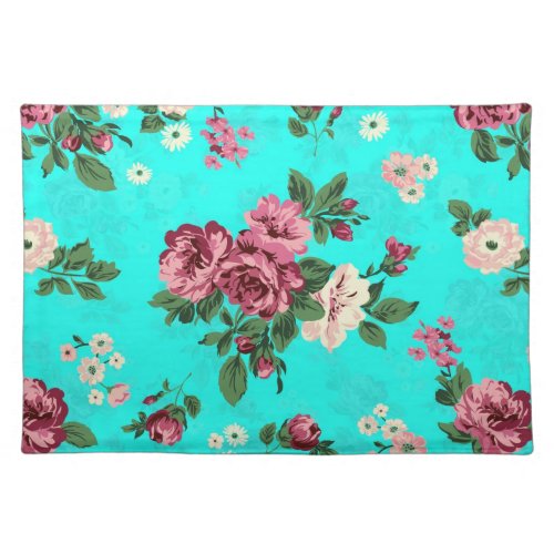 Red Roses  White Flowers On Blue_Green Background Placemat